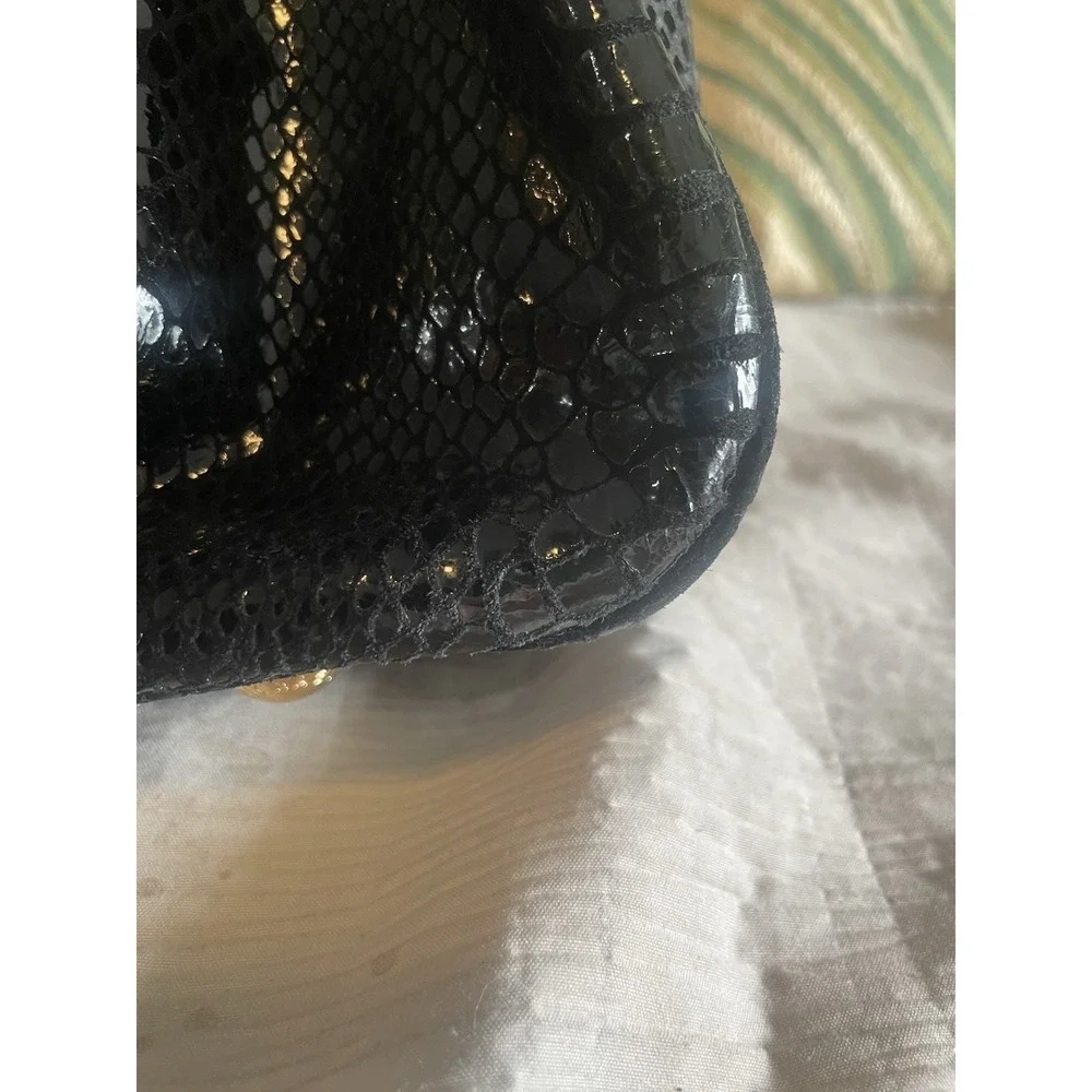 Michael Kors Black Snakeskin Embossed Shoulder Bag Hobo Purse Classy Tote